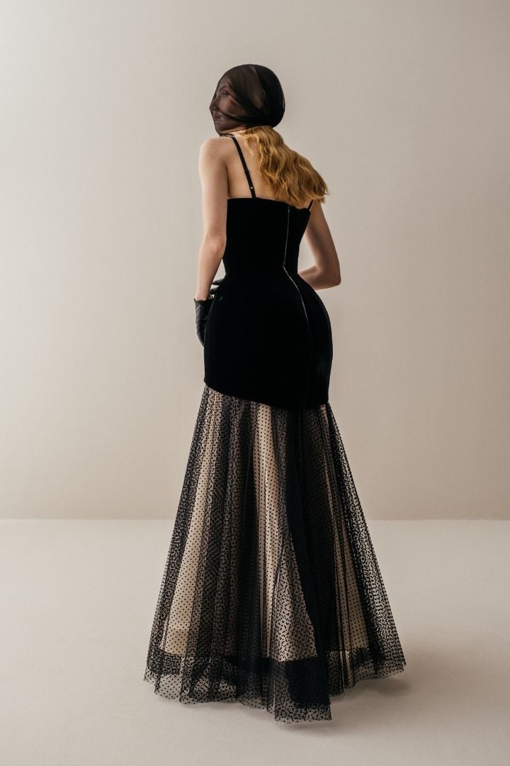 Her Black Full Long Skirt Polka Dot