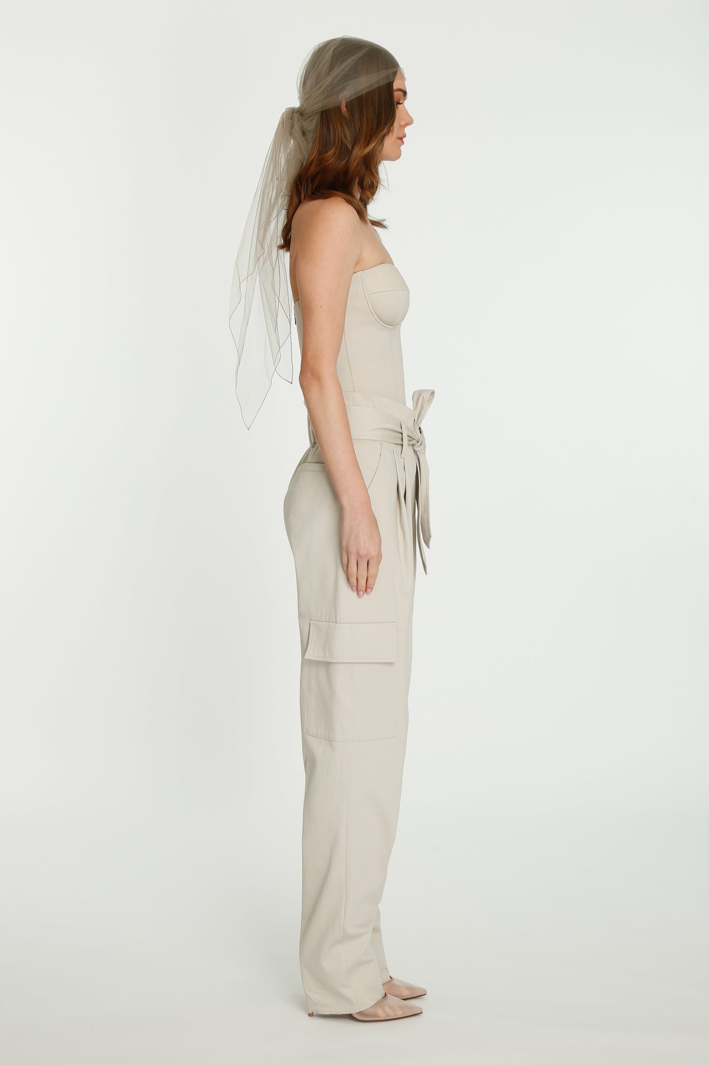 Beige Belted Riding Cotton Trousers