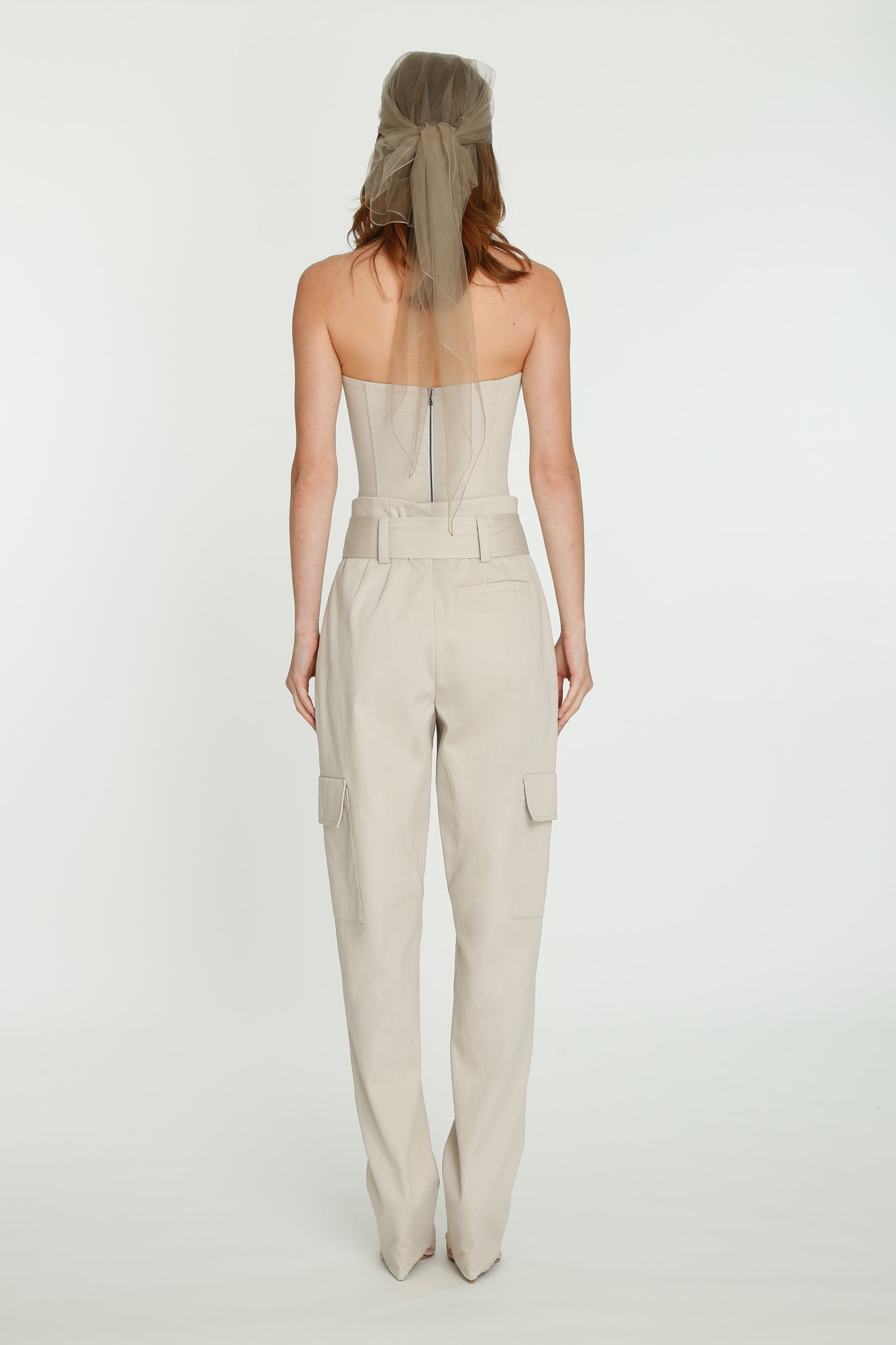 Beige Belted Riding Cotton Trousers