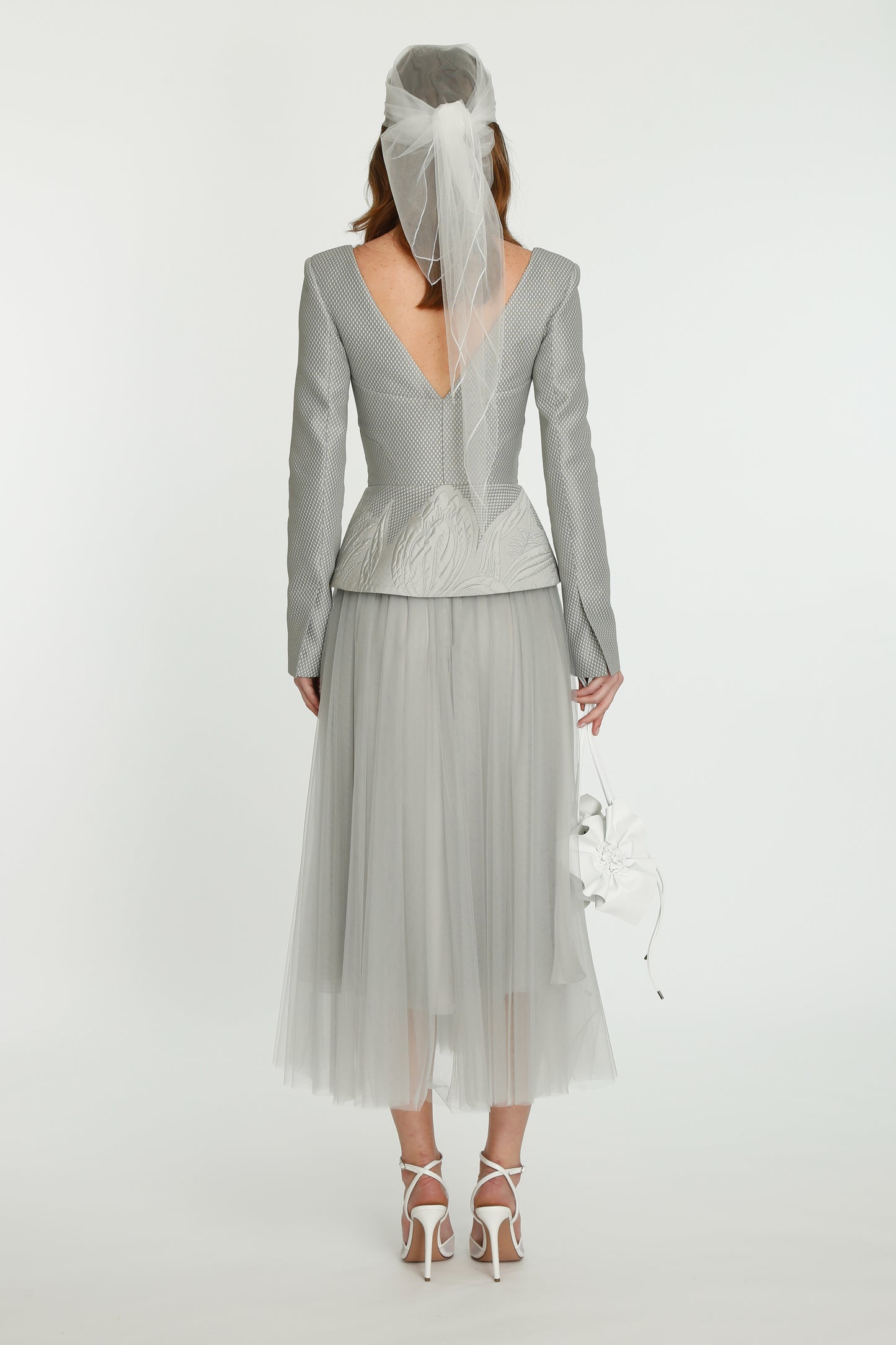 Grey Jacquard Bridal Jacket