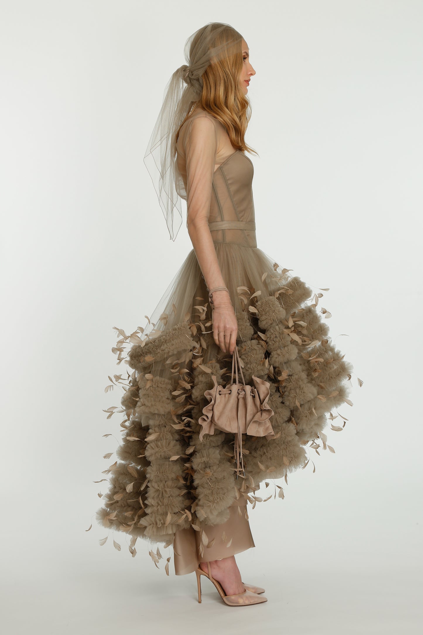 Bronze Tulle Feather Dress