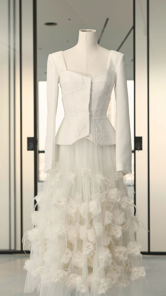 Her Jacquard Bridal White Jacket