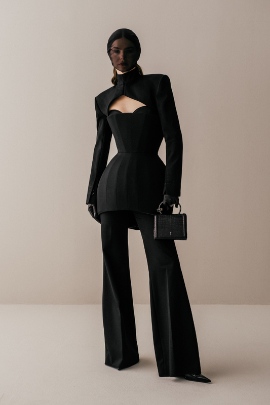 Her High Waist Boot Cut Wool Black Trousers