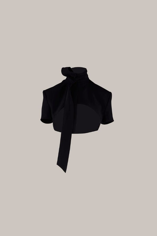 Her Short Sleeve Cropped Black Jacket