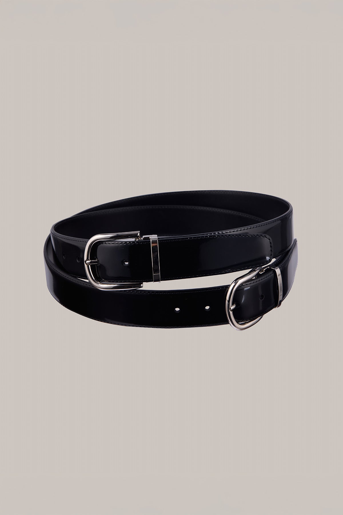 Her Double Buckle Black Leather Belt