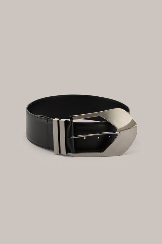 Her Sculpted Black Buckle Belt