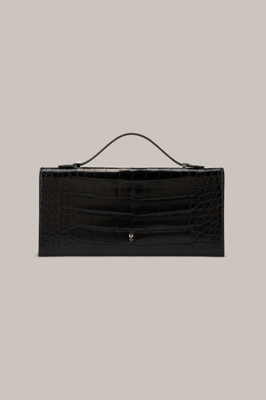Her Black Leather Crocodile Bag