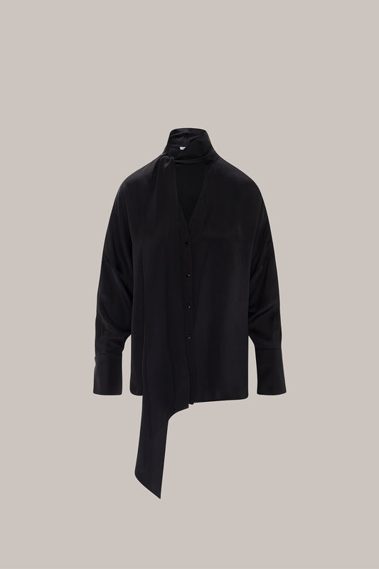Her Bow-Neck Black Blouse
