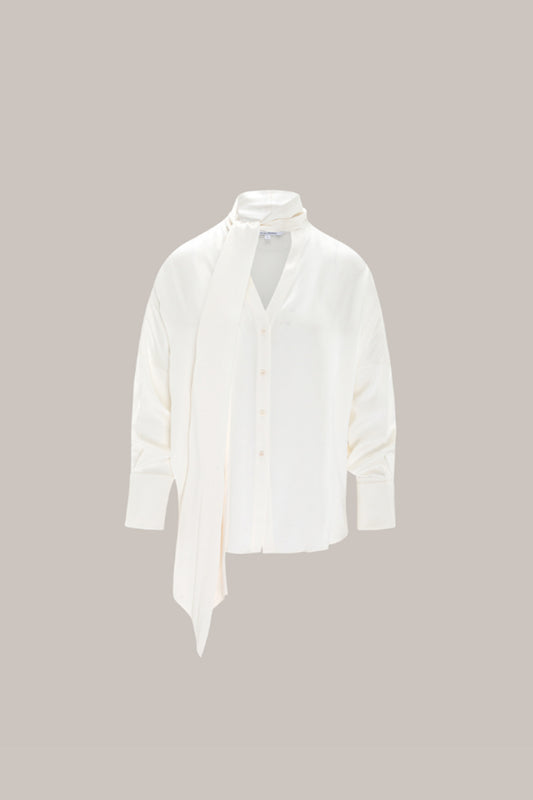 Her Bow-Neck Off White Blouse