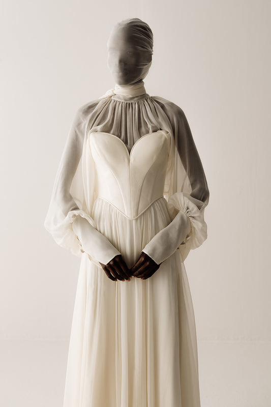 Her Gathered Bow Neck Off White Blouse