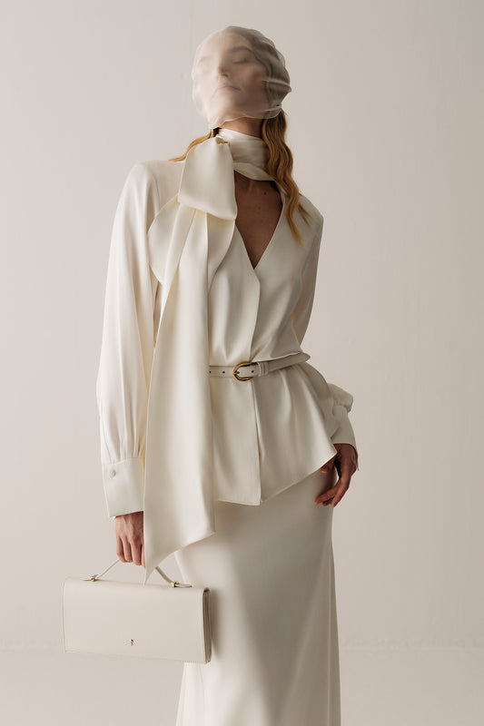 Her Silk White Bow-Neck Blouse