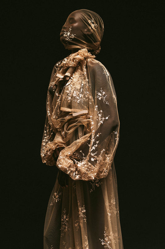 Her Embellished Beige Bow-Neck Blouse