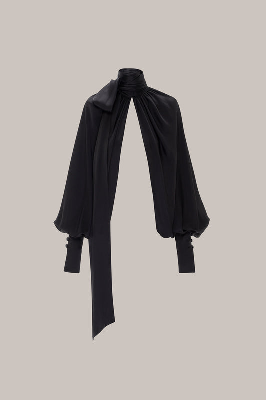 Her Black Silk Sleeve Blouse