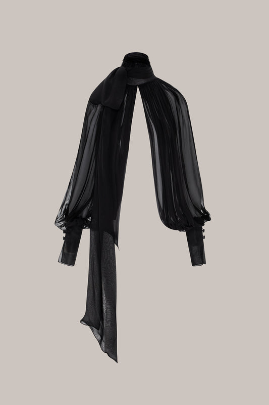 Her Black Chiffon Sleeve Blouse