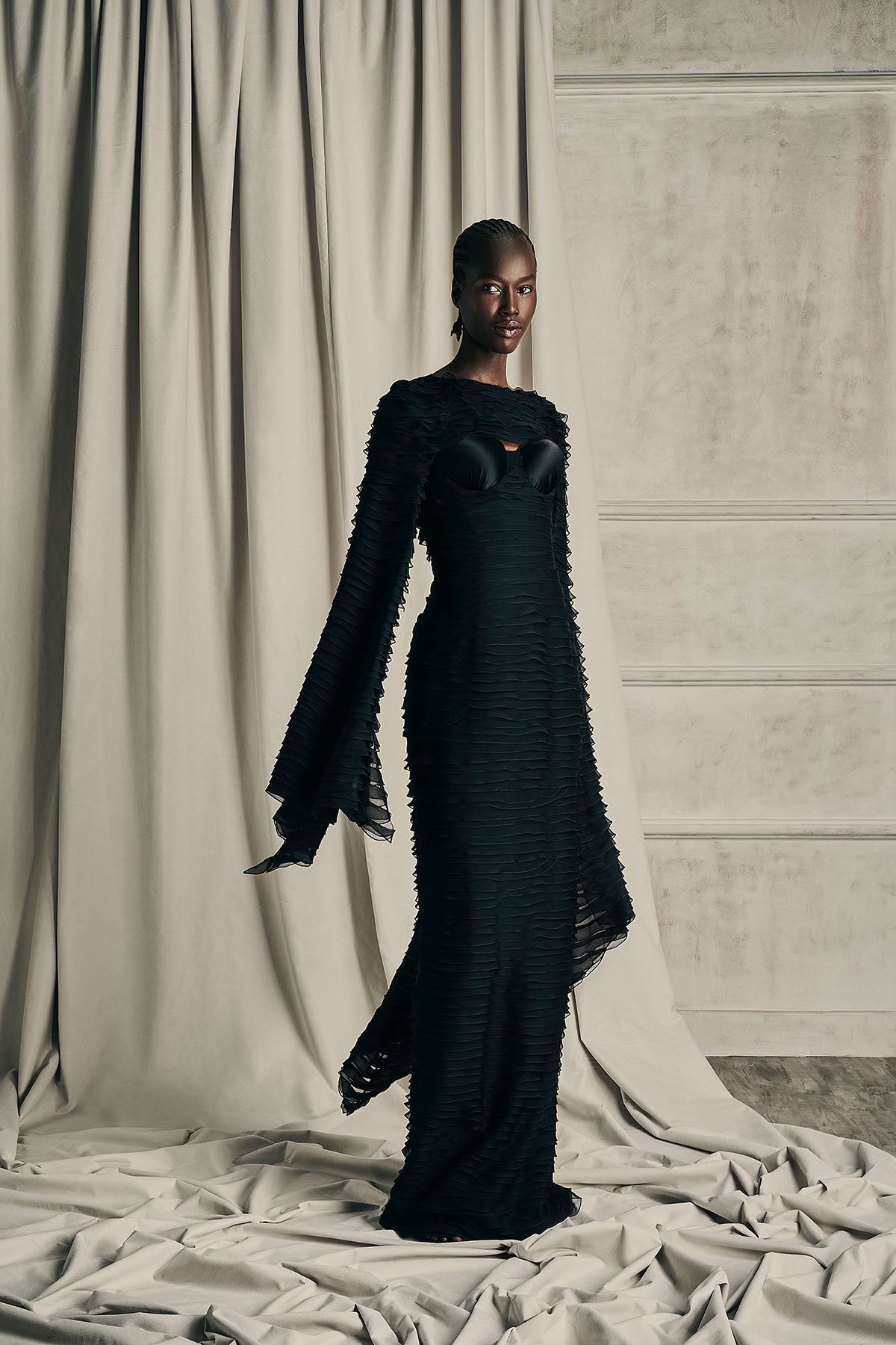 Her Chiffon Silk Black Cape