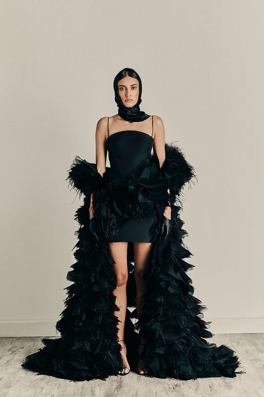 Her Maxi Embellished Black Cape