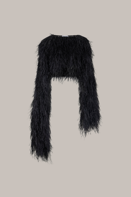 Her Feather Asymmetrical Black Cape