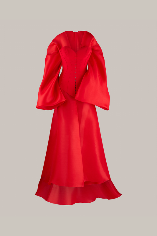Her Organza Wide Sleeves Long Red Gown