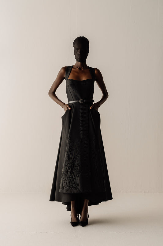 Her Cross Back Corset Black Dress