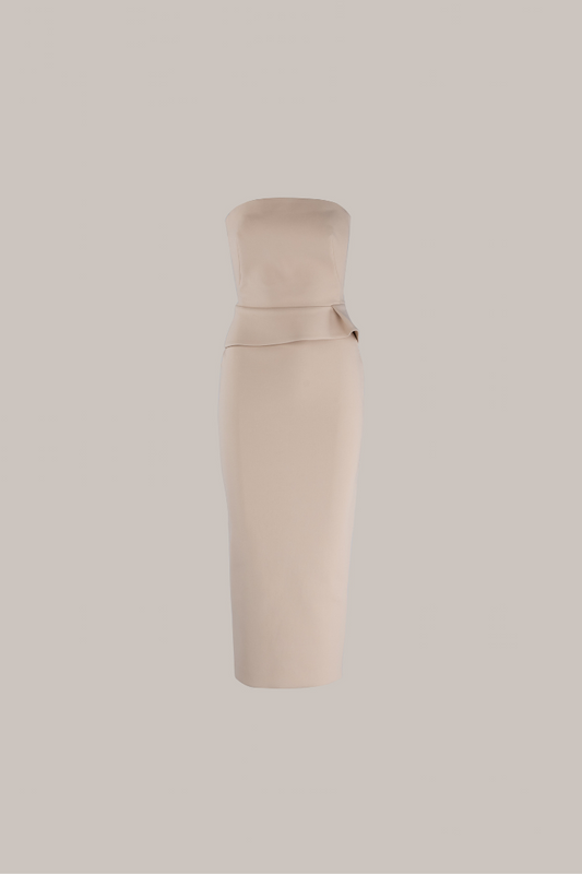 Her Cotton Strapless Midi Beige Dress