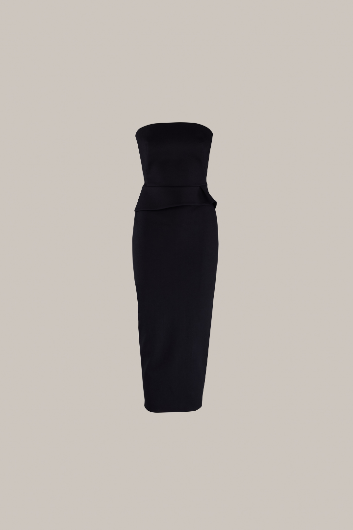 Her Cotton Strapless Midi Black Dress