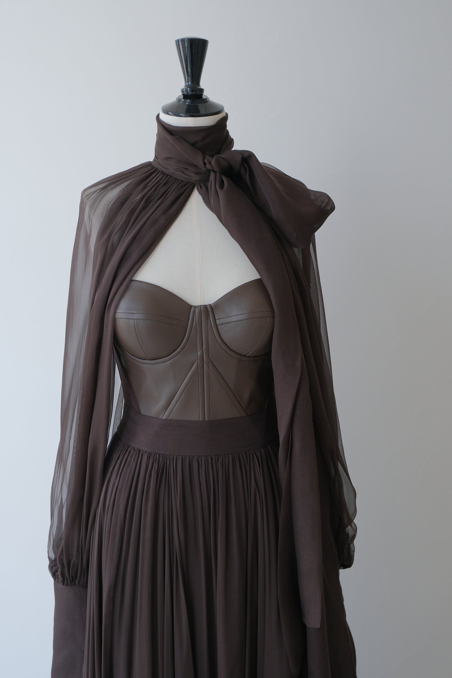 Her Stretch Leather Brown Corset