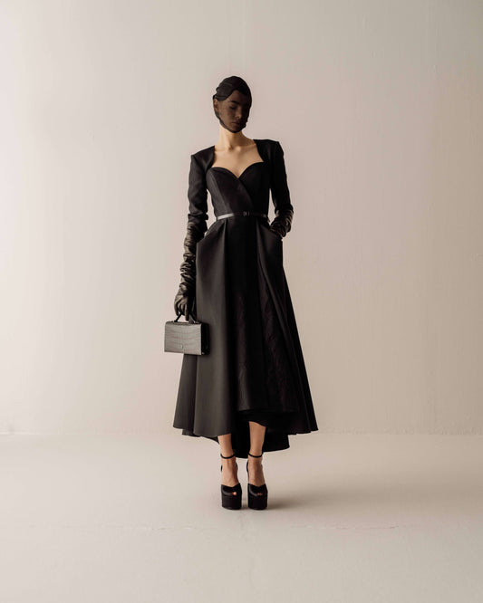 Her Black Jacquard Dress With Sleeve