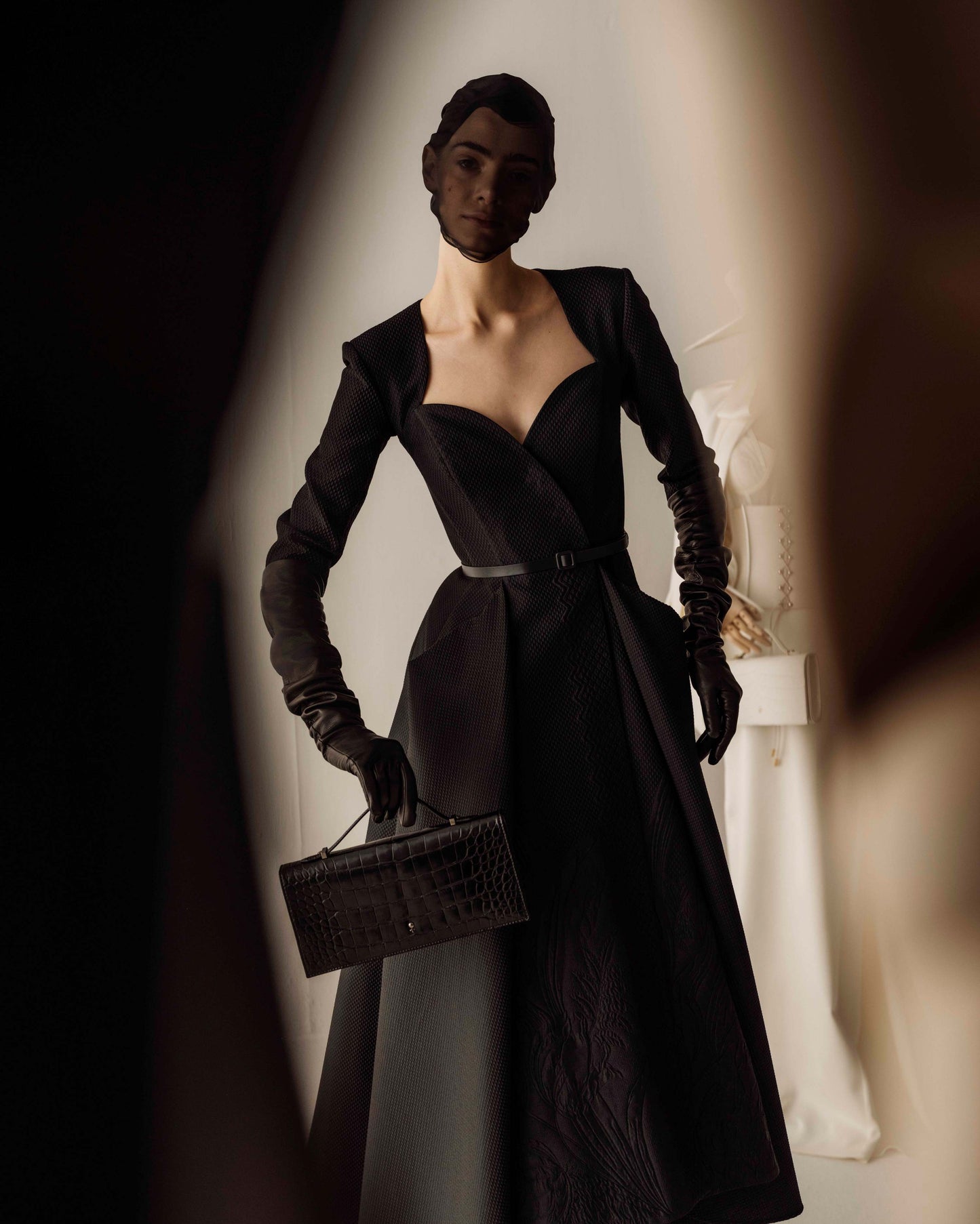 Her Black Jacquard Dress With Sleeve