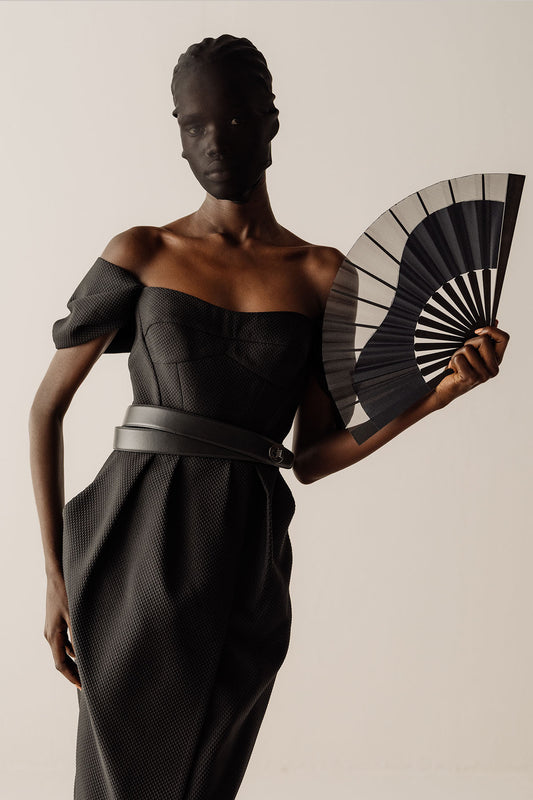 Her Long Jacquard Evening Black Dress