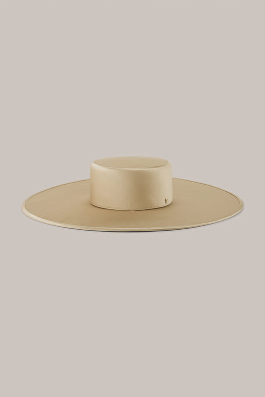 Her Beige Satin Wide-Brim Hat