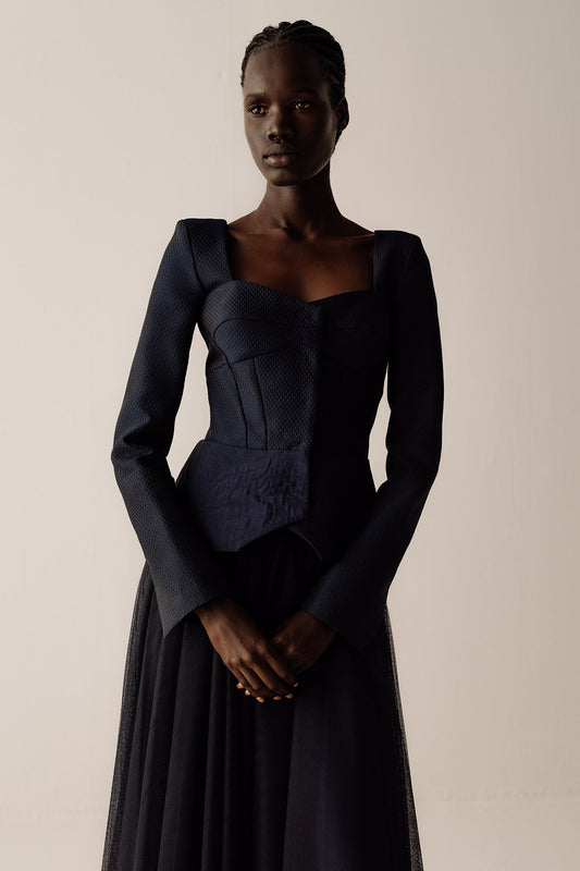 Her Jacquard Bridal Navy Blue Jacket