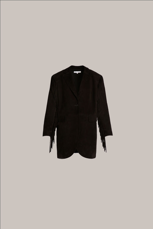 Her Suede Fringed Boyfriend Black Jacket