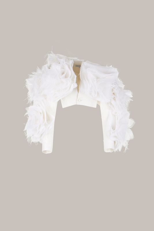 Her Embellished Cropped Off White Jacket