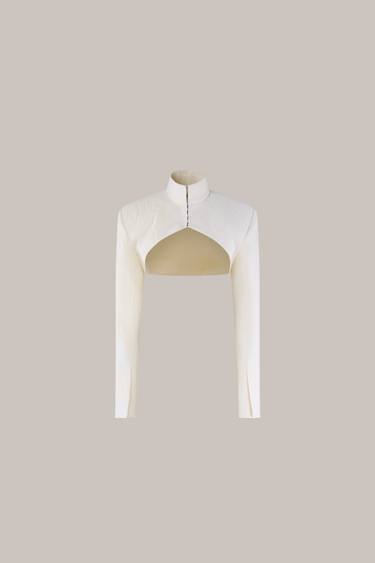 Her Cropped Jacquard Ivory Jacket