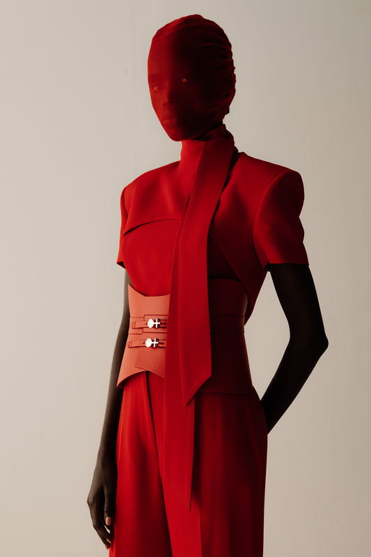 Her Short Sleeve Cropped Red Jacket