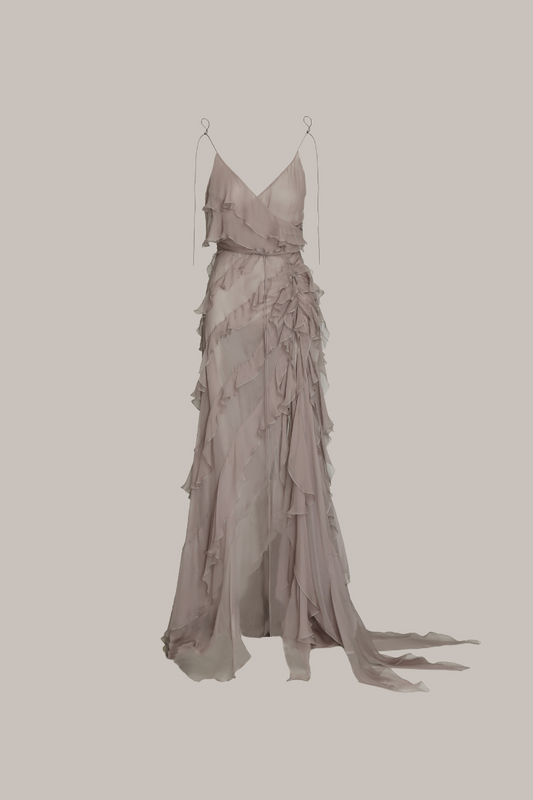 Her Ruffle Silk Chiffon Grey Dress