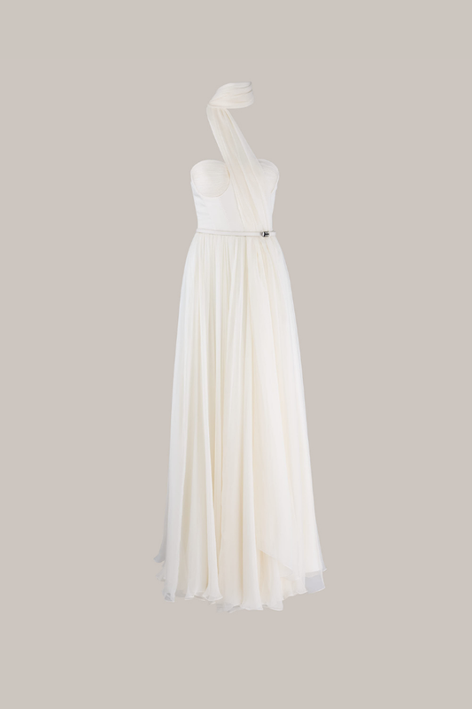 Her Strapless Chiffon Antique White Gown