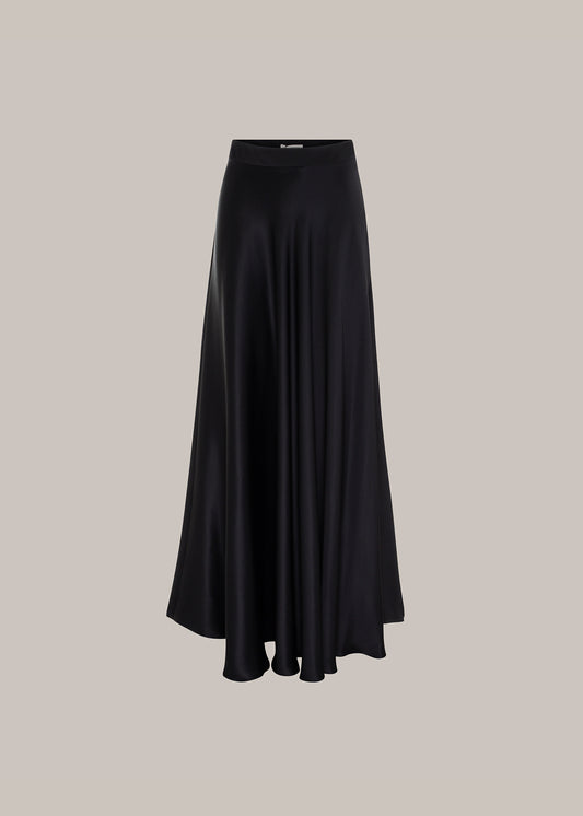 Her Silk Long Black Skirt