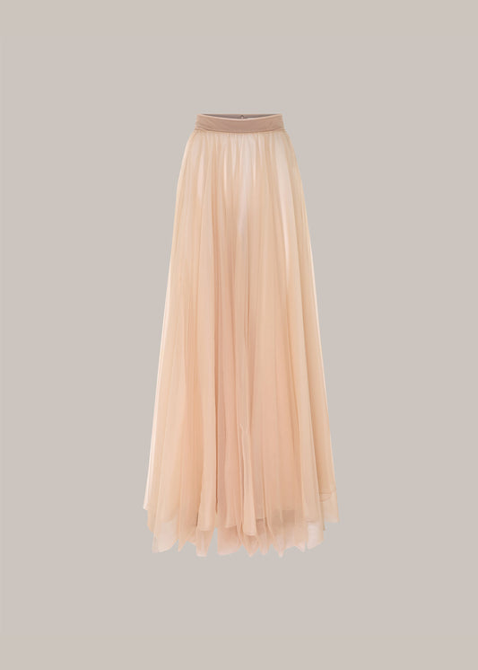 Her Full Long Layered Beige Skirt