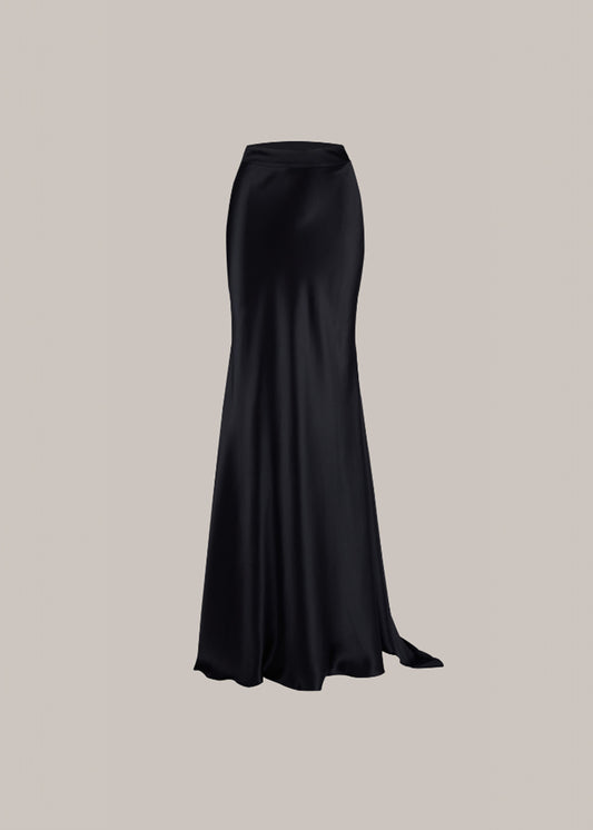 Her Full Long Silk Black Skirt