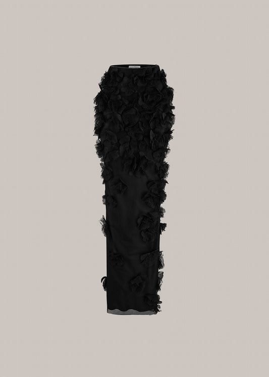 Her Floral Lace Embellished Long Black Skirt