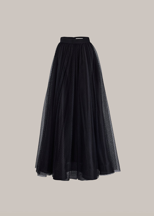 Her Tulle Polka Dot Full Long Black Skirt
