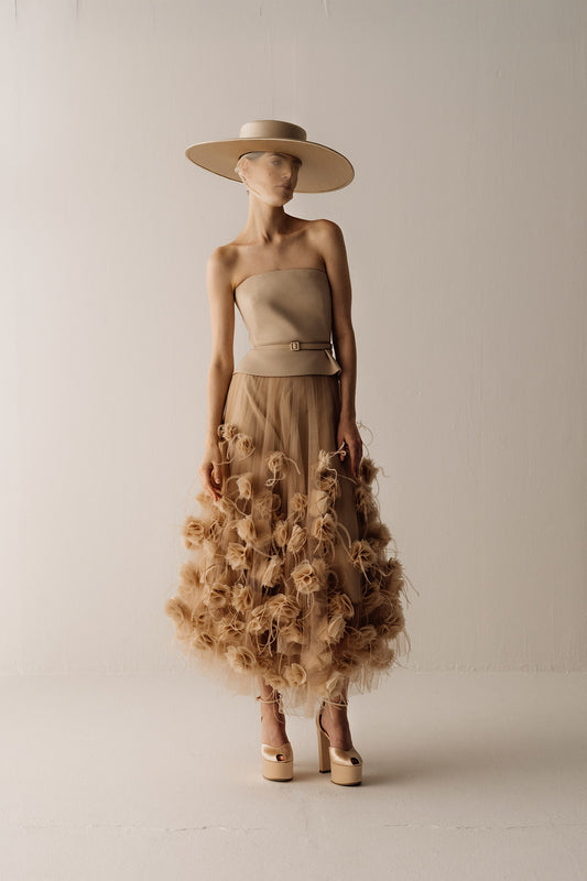 Her Floral Applique Beige Skirt