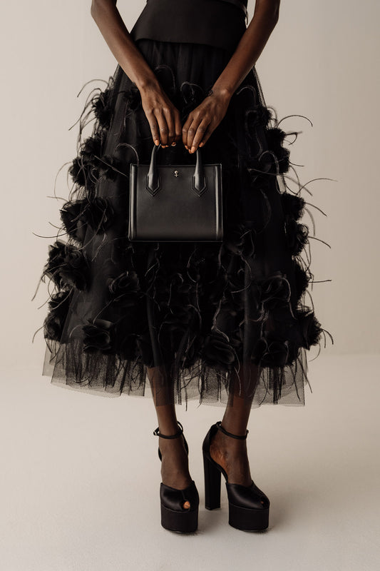 Her Floral Applique Black Skirt