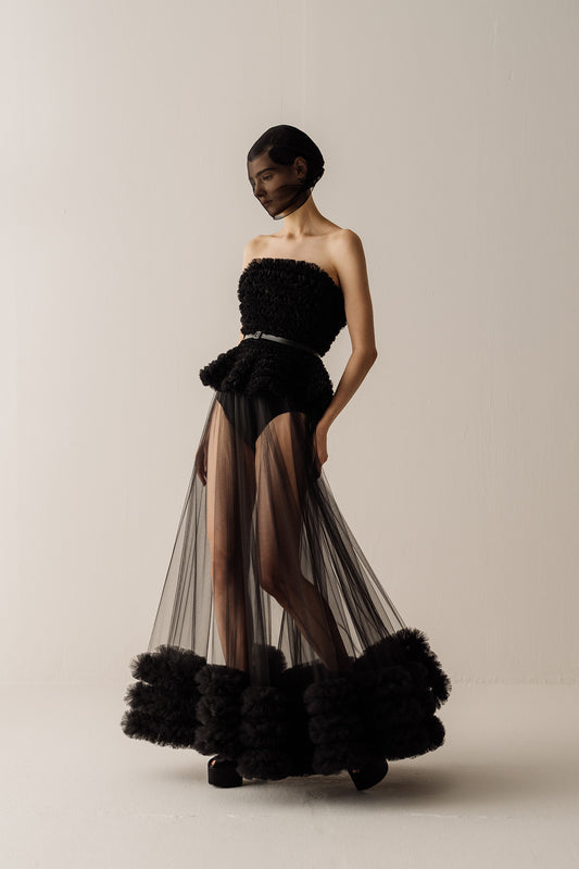 Her Ruched Tulle Black Skirt
