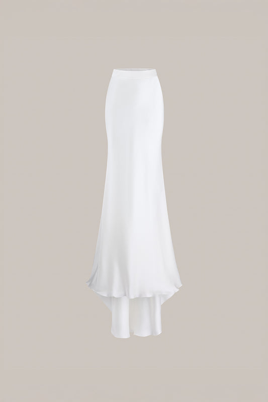 Her Full Long Silk Off White Skirt