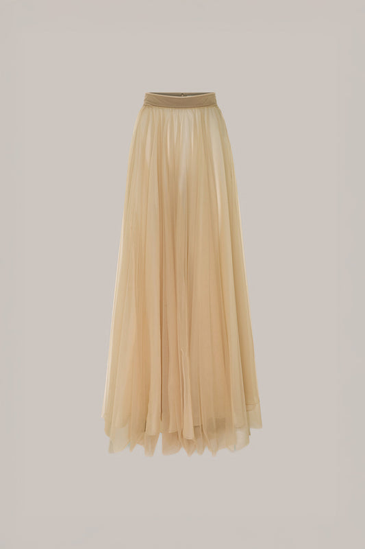 Her Full Long Layered Beige Skirt