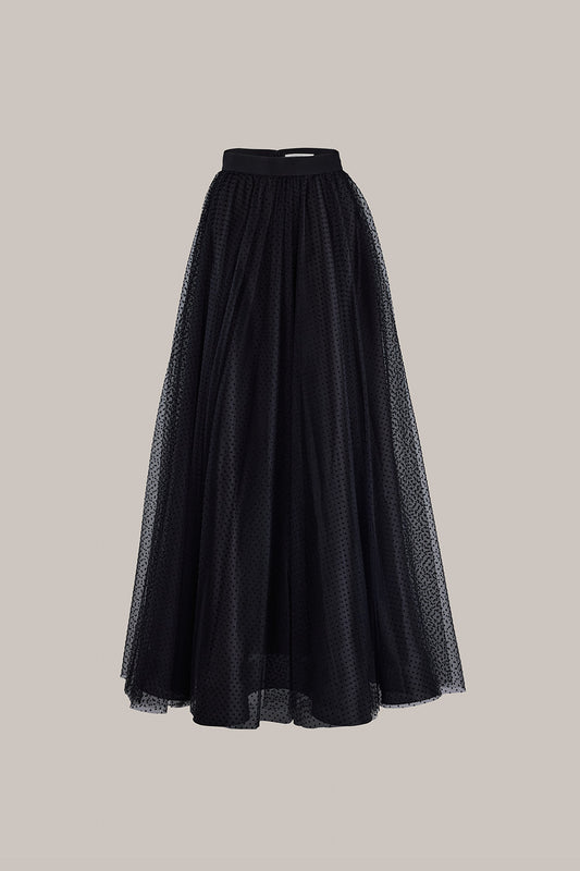 Her Tulle Polka Dot Full Long Black Skirt