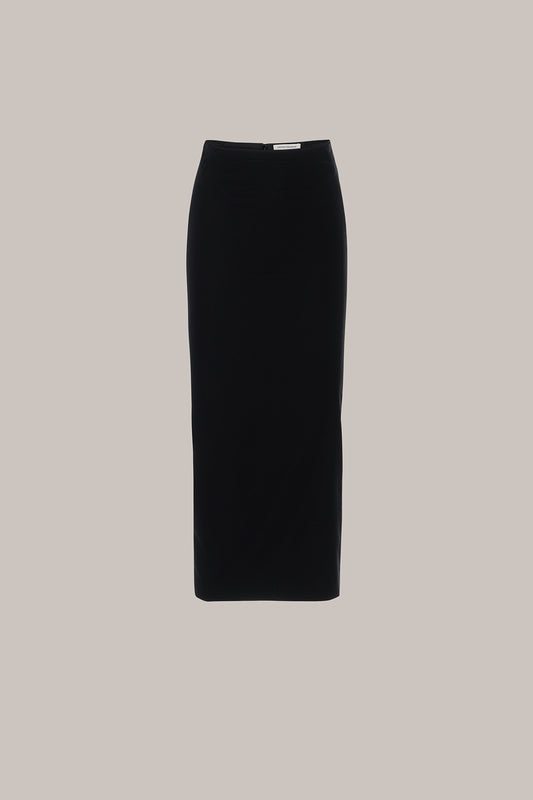 Her Pencil Midi Black Velvet Skirt