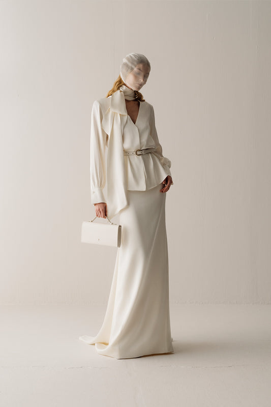 Her White Silk Viscose Pencil Skirt With Flared Back